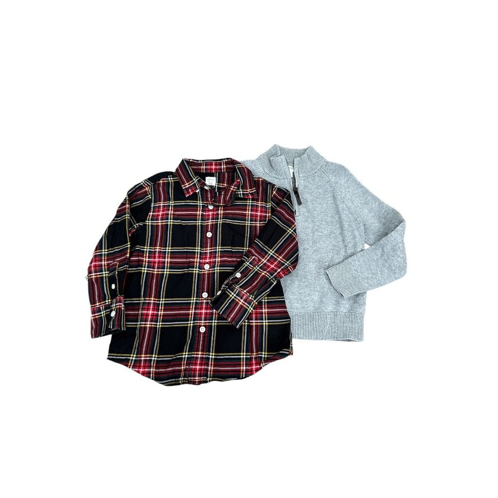 Crewcuts Plaid and Gray Kids Sweater Set